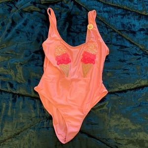 Pink One-Piece Ice Cream Swimsuit (Never Worn)